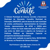 CÂMARA MUNICIPAL CONVIDA PARA REUNIÃO SOBRE EDUCAÇÃO ESPECIAL