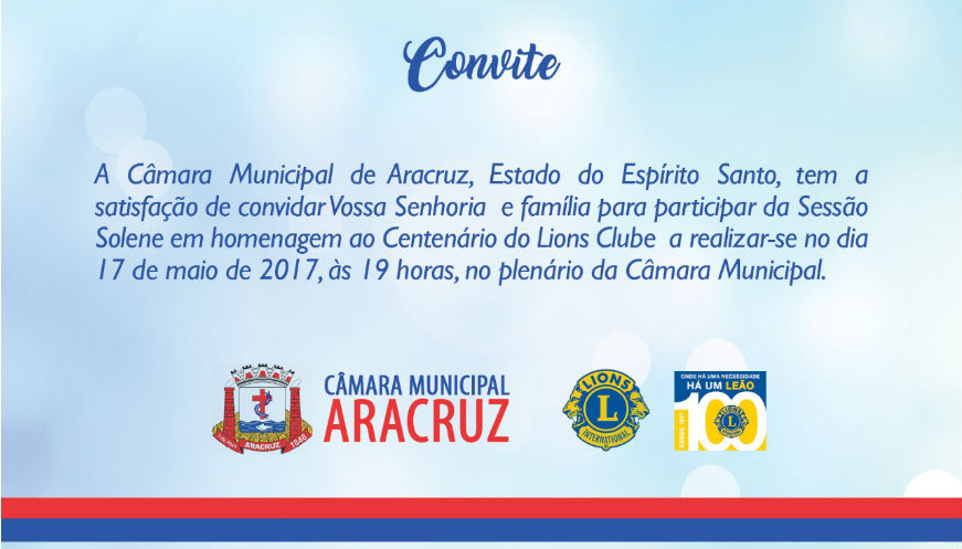 Câmara de Aracruz fará Sessão Solene em comemoração ao centenário do Lions Clube